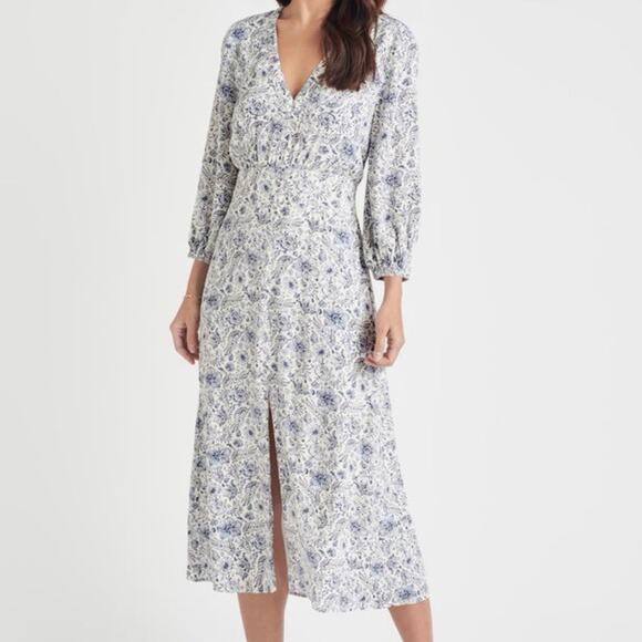 NWT Splendid x Cella Jane Midi Floral Dress Size L Large Blue White $198 - Picture 1 of 11